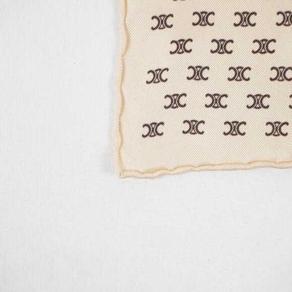 Celine Silk Triomphe Monogram Square Scarf In Beige And Brown NWT - Picture 6 of 11